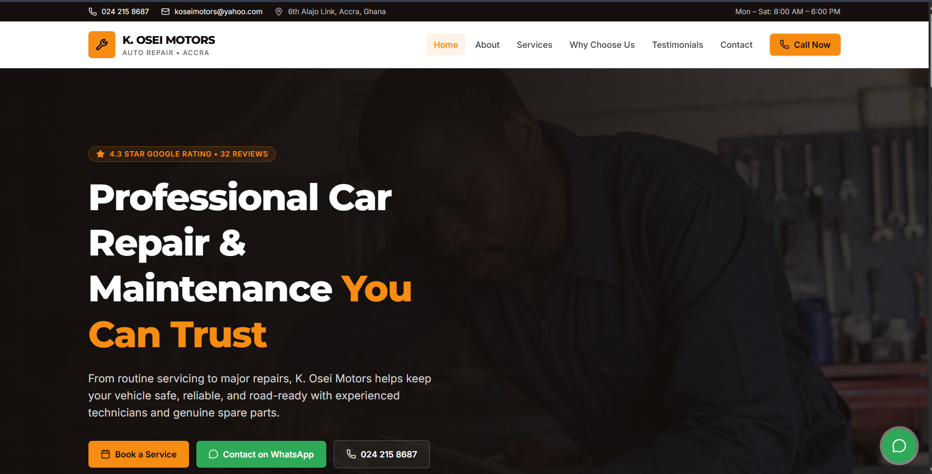 K. Osei Motors Website Concept mockup
