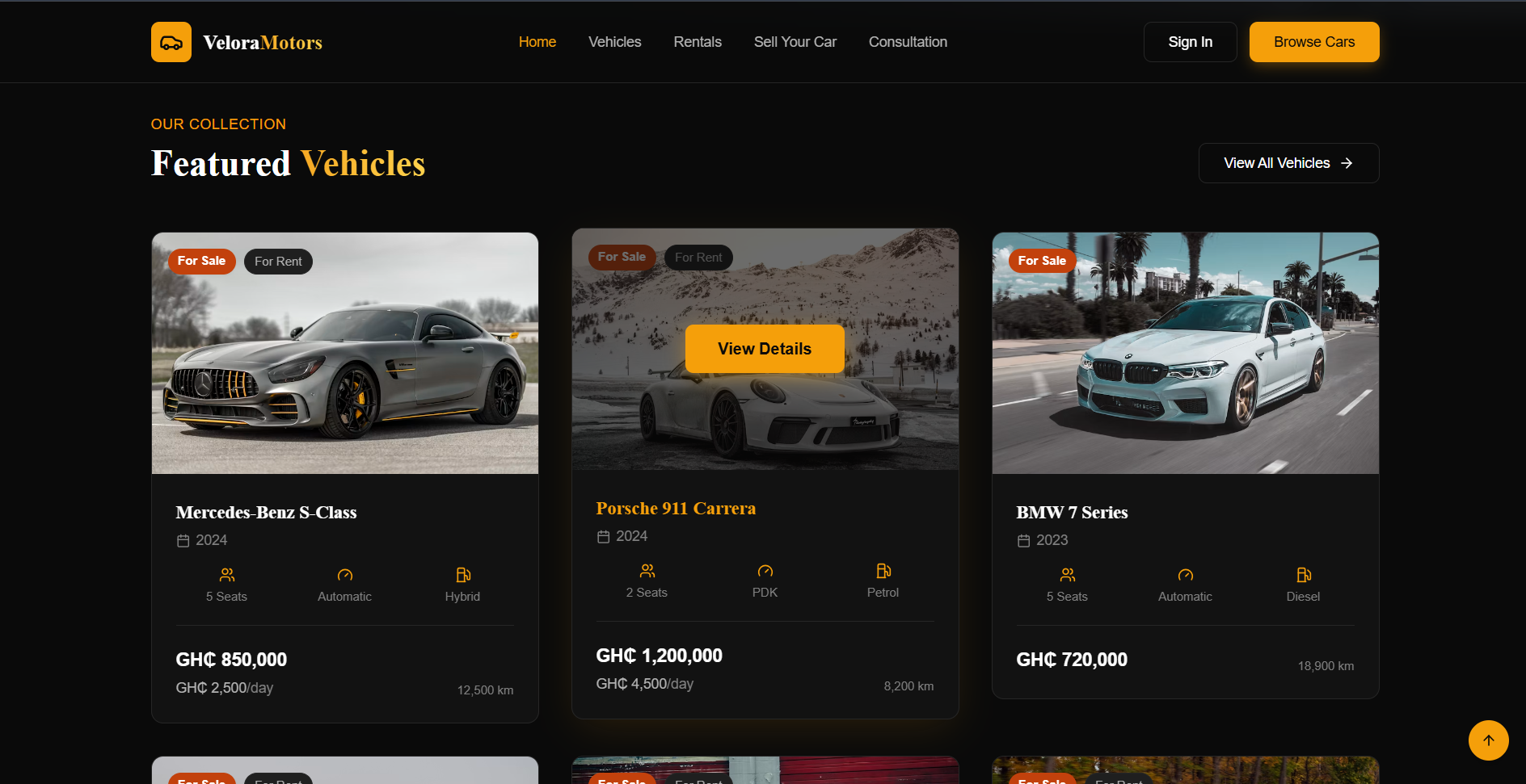 Velora Motors Commerce Platform interface preview